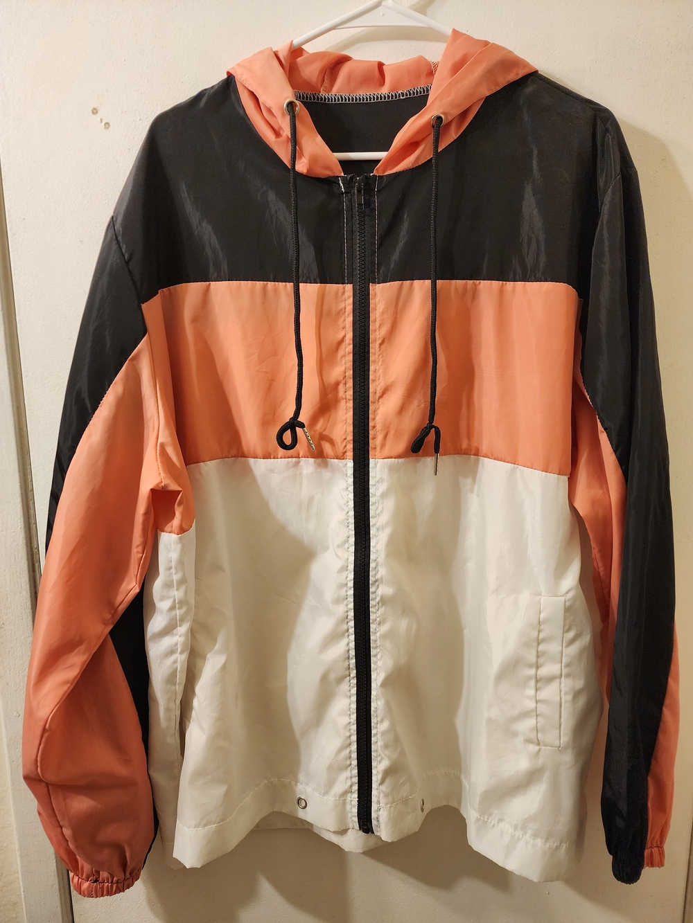 Women's Plus Size Colorblock Windbreaker Jacket - Pink, Black & White